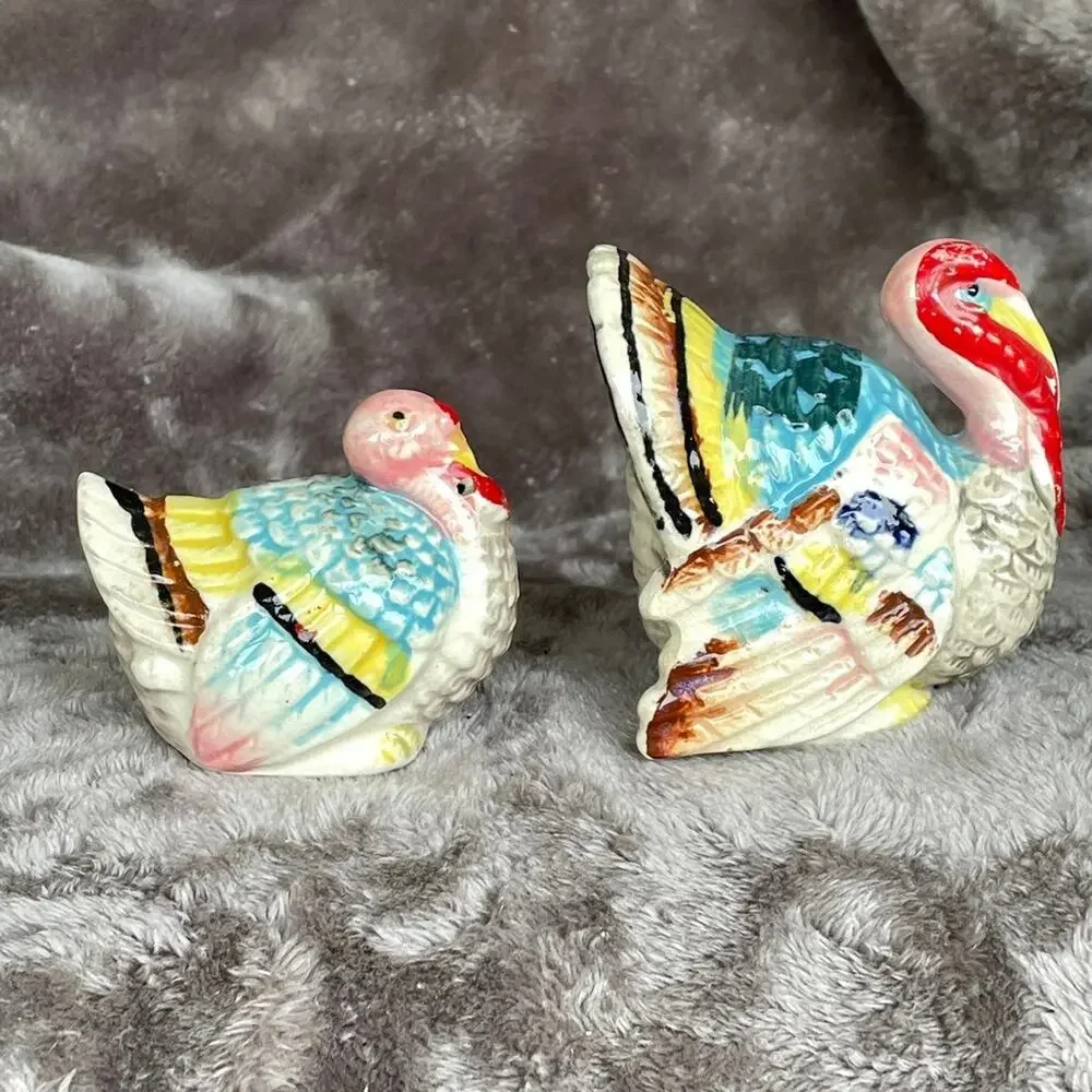 Vintage Turkey Salt & Pepper Shakers Thanksgiving Hand Painted Japan Chase READ